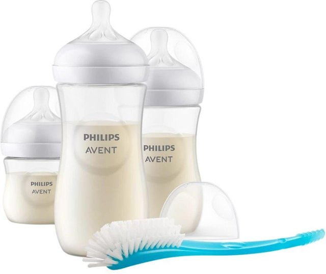 Philips Avent Natural 3.0 Basic Starter Set mit 3 Flaschen und Pinsel, transparent, mit Anti-Kolik-Ventil - Bild 1
