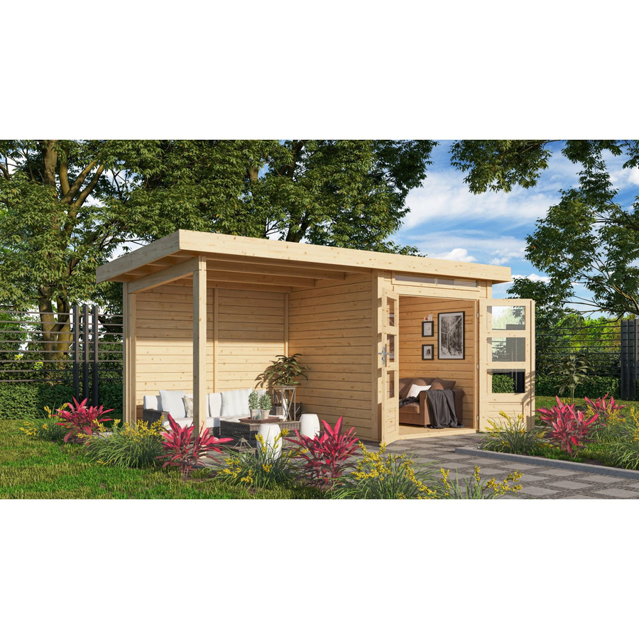 Karibu Holz-Gartenhaus Kumla mit Pultdach in Natur, Unbehandelt, B/T: 200 x 200 cm, Höhe: 222 cm - Bild 2