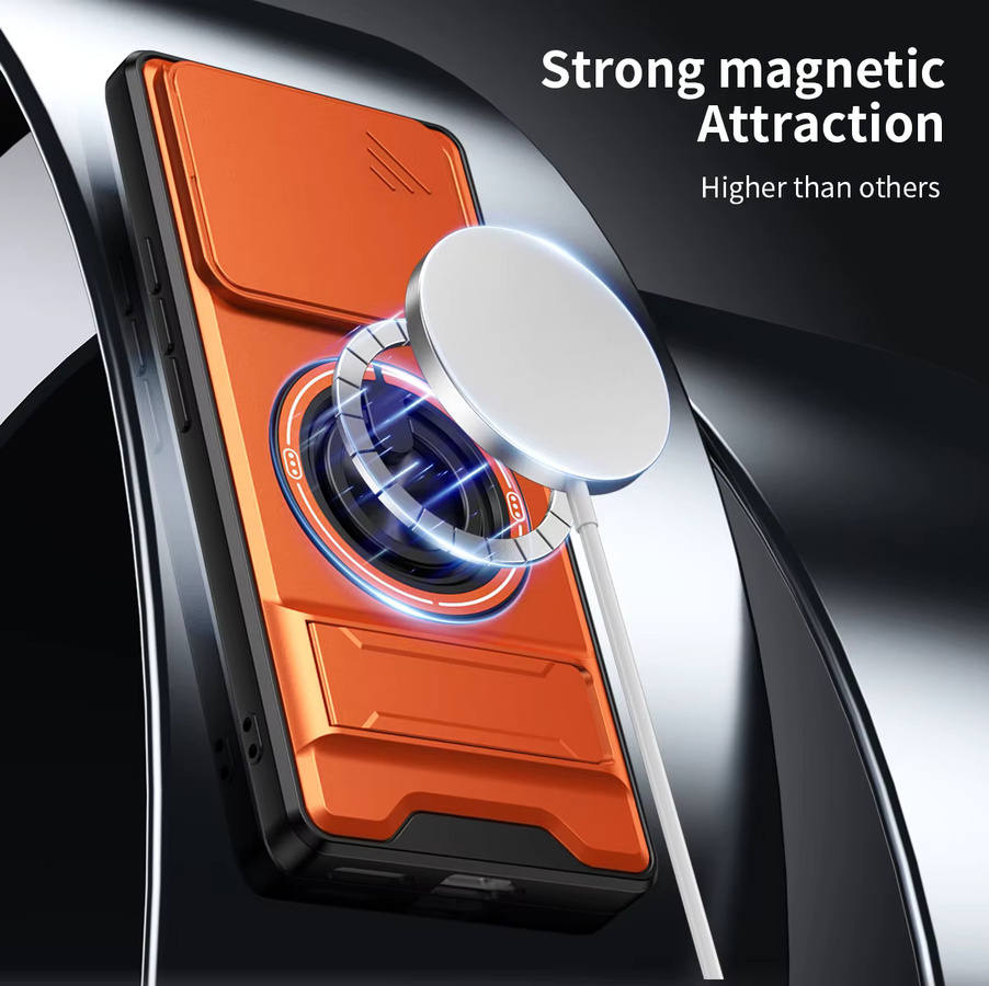 Stoßfeste Panzer-Handyhülle für Infinix Note Edge 60 50 40 30 Pro 40S 50S 50X mit Kameraschutz, Ständer und magnetischer Abdeckung in Silber und Orange - Bild 4