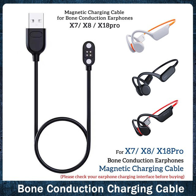 VAORLO Magnetisches Ladekabel mit Datenübertragung für Knochenleitung Kopfhörer X7 X8 X18pro in Schwarz - Bild 1