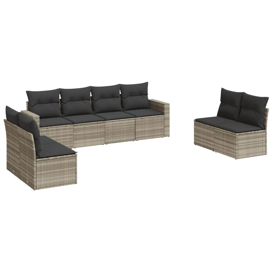 vidaXL 8-tlg Garten-Sofagarnitur in L-Form aus Polyrattan mit Kissen in Hellgrau - Bild 2