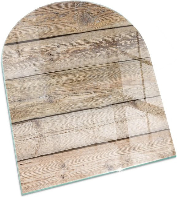 Tulup Kamin-Glasplatte in Beige mit Holzbretter-Textur als Halbkreis, B: 80 cm, H: 70 cm - Bild 1