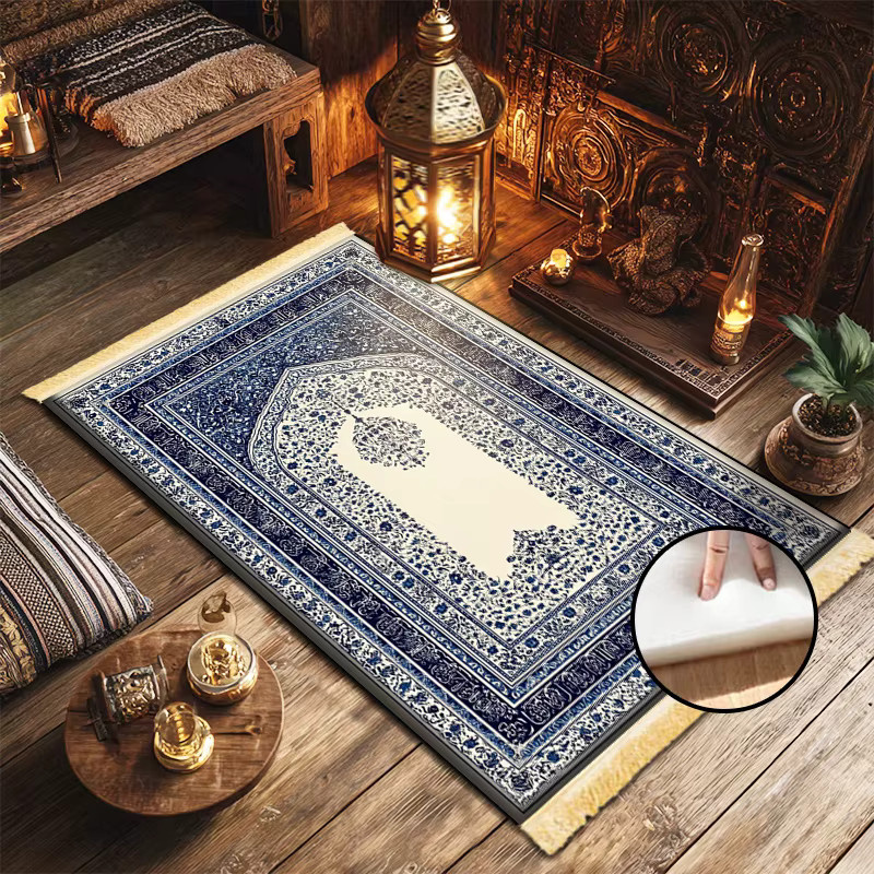 VIKAMA Klassische Persische Gebetsmatte in Blau mit orientalischem Muster, waschbarer islamischer Gebetsteppich - Bild 2