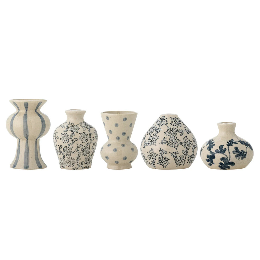 Bloomingville Vasen-Set Quinto aus Steingut in Blau, 5-teiliges Set - Bild 1