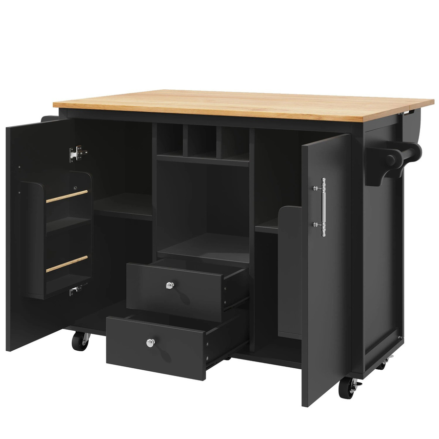 okwish Kücheninsel mit klappbarer Arbeitsplatte in Schwarz, moderne Kücheninsel mit Stauraum, B/T/H: 120 x 73 x 92 cm - Bild 2