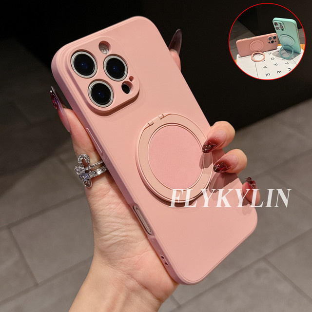 Handyhülle aus flüssigem Silikon für Xiaomi Redmi Note 14 Pro Plus 4G, 13 Pro Plus 4G und 13 Pro Plus 5G mit 360 Grad drehbarem Ständerhalter in Pink - Bild 1