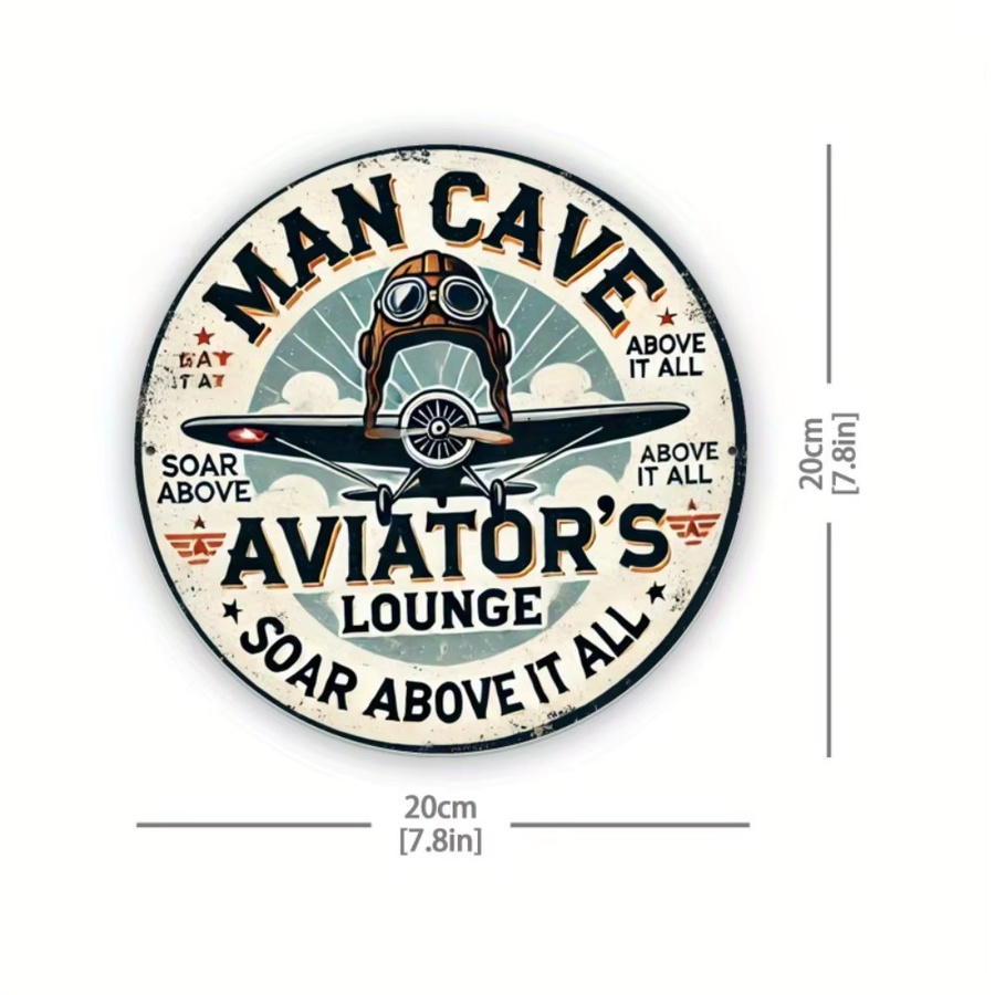 Vintage Wandschild aus Eisen von Potdemiel mit Pilot- und Doppeldecker-Design für deine Man Cave oder Pilot's Lounge, B/H: 20,3 x 20,3 cm - Bild 2