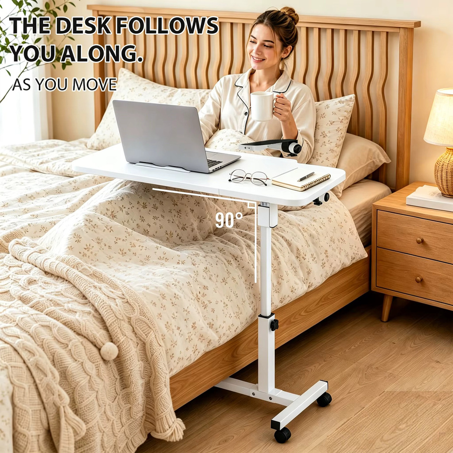 HGTUGO Mobiler Laptop-Schreibtisch in Weiß, höhenverstellbarer und neigbarer Computertisch mit Rollen und Anti-Rutsch-Stopper für Home-Office und Schlafzimmer - Bild 4