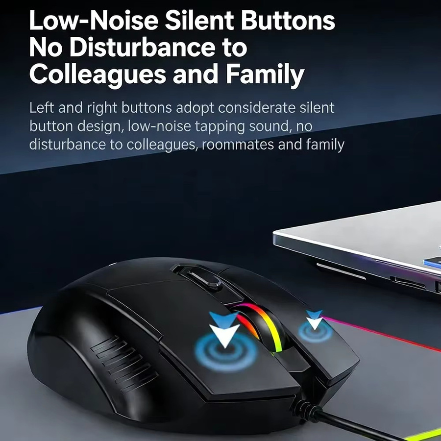 KEBIDUMEI RGB Gaming-Maus mit 7200 DPI, 6 Tasten und ergonomischem Design in Schwarz/Mehrfarbig - Bild 2