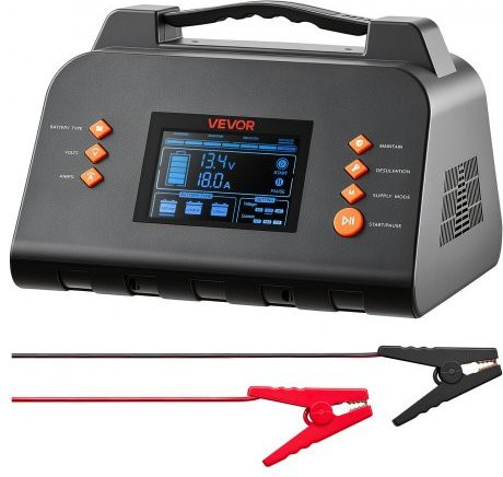 VEVOR Smart Battery Charger 20A für 6V 12V 24V Lithium LiFePO4 und Blei-Säure Batterien, Ladegerät mit LCD-Display und Desulfator in Schwarz - Bild 1