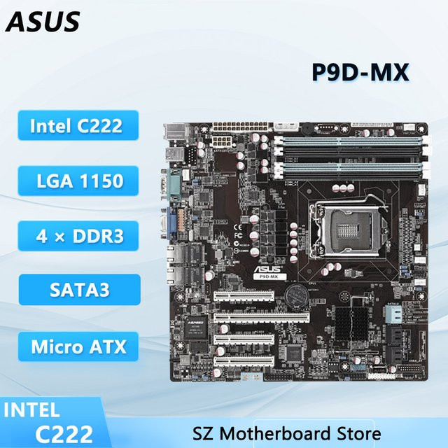 Asus P9D-MX Server-Motherboard mATX mit Intel C226 Chipsatz, LGA1150, unterstützt Xeon E3-1200 v3 CPUs, DDR3 ECC RAM, Dual Gigabit LAN und IPMI in Schwarz - Bild 1