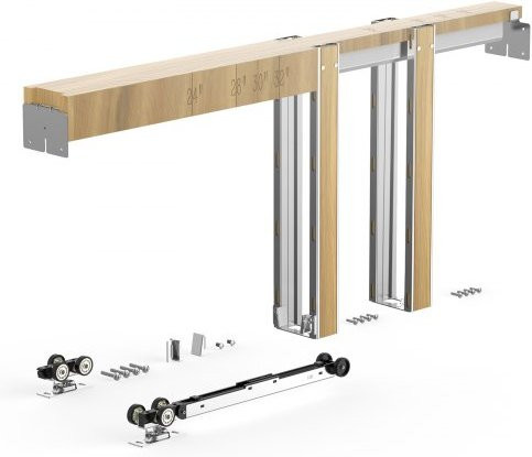 VEVOR Schiebetürrahmen-Set aus verzinktem Stahl und Holz in Silber und Braun mit Zwei-Wege-Soft-Close-Mechanismus für Türen mit einer Breite von 610–762 mm und einer Höhe von 2032 mm - Bild 1