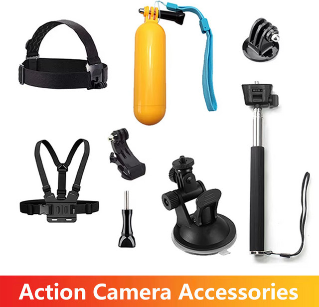 EXSKOF Action Kamera Zubehör Set mit Kopf- und Brustgurt, Selfie Stick, Auftrieb Stick und Saugnapf für GoPro, SJCAM, AKASO, Insta360 und Osmo Action in Multicolour - Bild 1