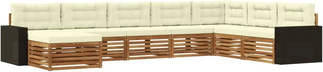 vidaXL Outdoor-Sofagarnitur aus Akazienholz mit 8 Kissen in Natur und Creme - Bild 1