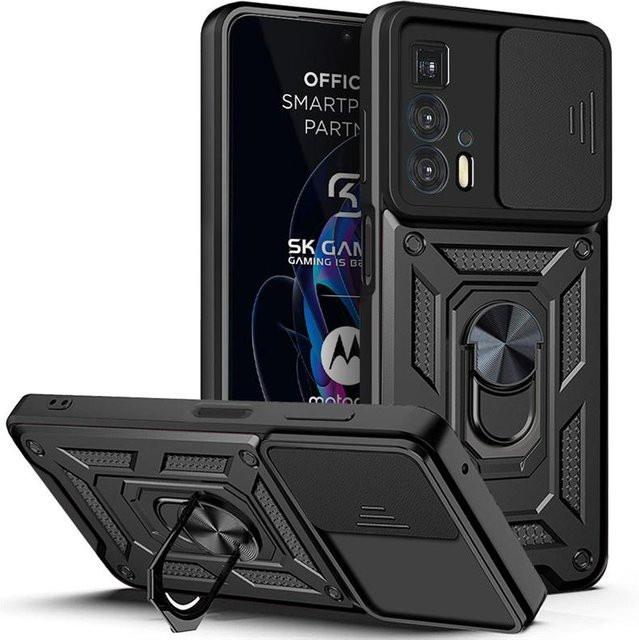 QMXD Armor Handyhülle mit Schiebekamera und Magnetischem Halter Ständer für Motorola Edge 20 Pro und Moto Edge 20 Lite, Schwarz - Bild 1