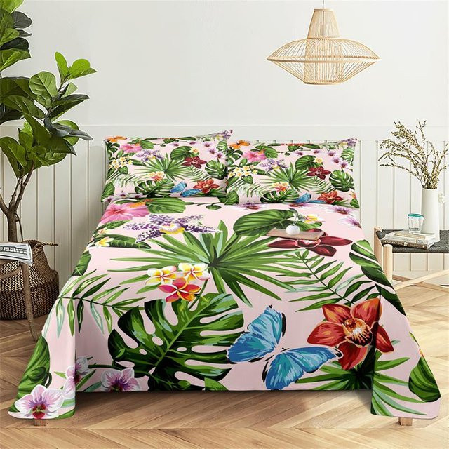 Bettwäscheset mit tropischem Blumenmuster von Binchi Outdoor Product, bestehend aus Bettbezug und Kissenbezügen, Mehrfarbig, B/H: 150 x 230 cm - Bild 1