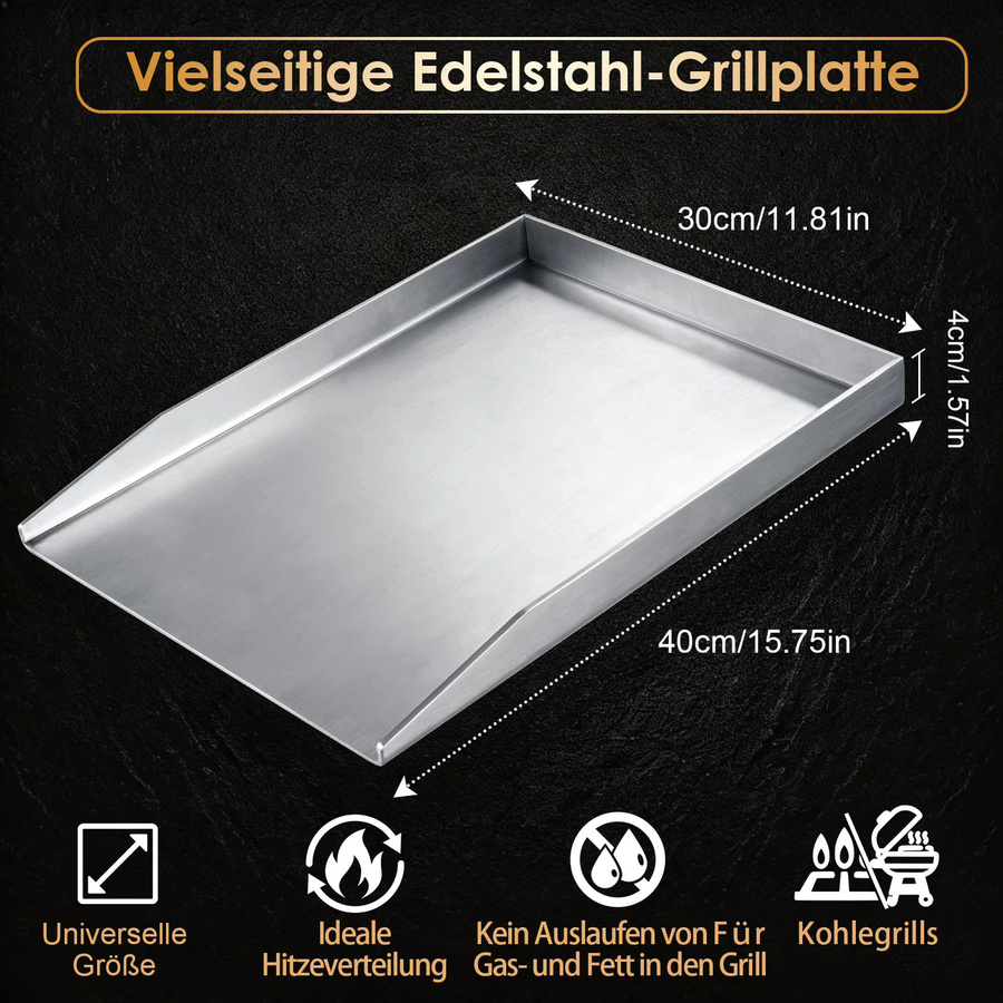 Antihaftbeschichtetes Backblech aus Edelstahl in Silber, B/T: 40,0 x 30,0 cm, ideal für Gas, Holzkohle und Elektrogrill - Bild 2