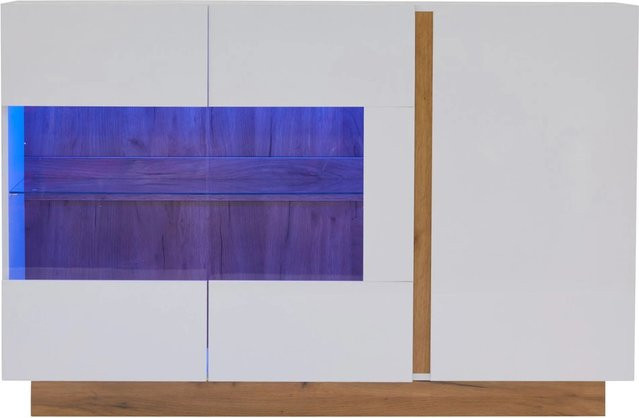 Merax Sideboard modern in Weiß mit Hochglanz-Finish, Glas und integrierter Beleuchtung, B/T/H: 138,0 x 30,0 x 82,0 cm - Bild 1