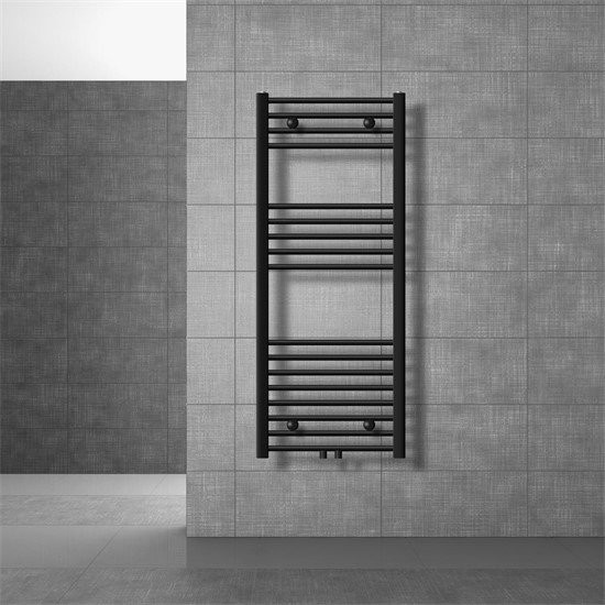 LuxeBath Badheizkörper Sahara Handtuchwärmer aus Stahl, Schwarz matt, B/H: 50 cm x 120 cm, Mittelanschluss, Wandmontage - Bild 1