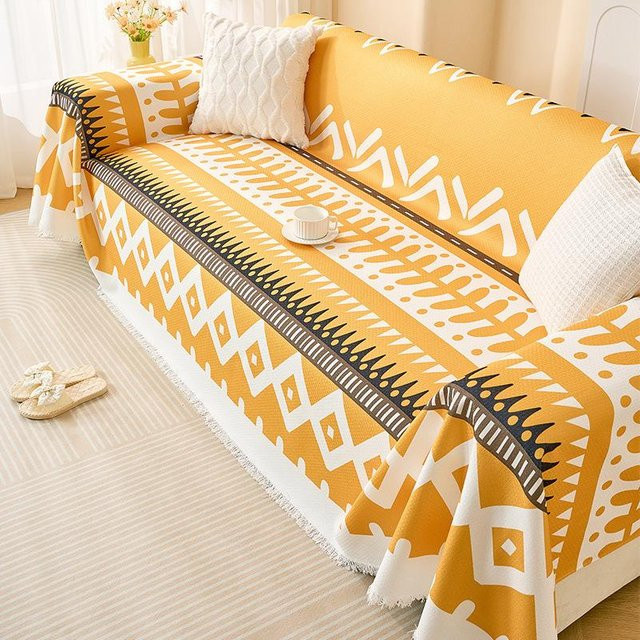 Modernes Sofa-Handtuch Super Six in Gelb mit geometrischem Muster, B/B: 180 x 130 cm - Bild 1