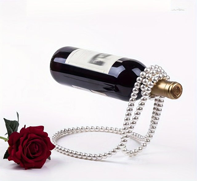 Untior Perlenketten-Weinregal Schwebender Weinflaschenhalter aus Metall in Weiß - Bild 1