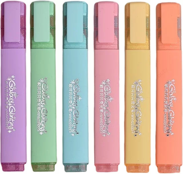 Glitzer-Textmarker-Set mit 6 fluoreszierenden Farben in Multicolour für Kunst und Briefpapier - Bild 1