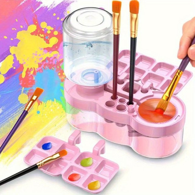 Wasserzyklussystem Pinselreiniger mit Farbpalette und Getränkehalter in Grün oder Pink für professionelle Künstler - Bild 1