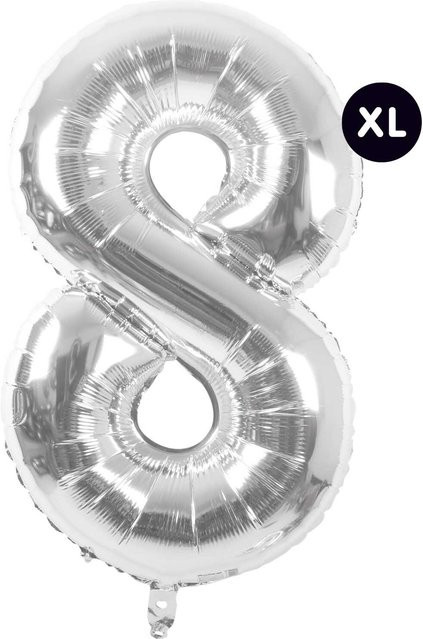 Rico Design Folienballon Zahl 8 in Silber, Höhe: 86 cm - Bild 1