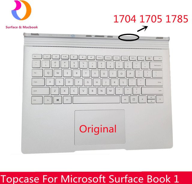 Microsoft Original-Topcase für Surface Book 1 1704 1705 1785 mit Tastatur in US-Layout, Farbe: Silber - Bild 1