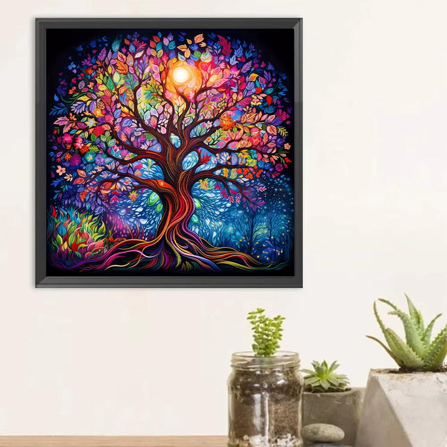 YUTTEE Diamantmalerei Baum des Lebens als Mosaik-Stickerei in bunter Landschaft für die Wanddekoration, runde Ausführung - Bild 2
