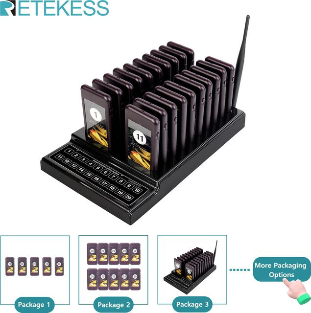 RETEKESS T111 Drahtloses Pager-Rufsystem in Schwarz für Restaurants, Cafés und Hotels - Bild 1