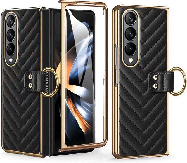 Samsung Handyhülle mit Ringhalter, kabellosem Laden und Glasfrontfolie für Galaxy Z Fold 7, 6, 5, 4, 3 in Purple - Bild 1