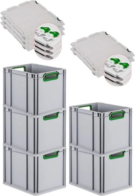 PROREGAL Spar Set 5x Eurobox Nextgen Color mit Scharnierdeckel und Schiebeschnappverschlüssen, Grün, H: 32 cm, B: 30 cm, T: 40 cm - Bild 1