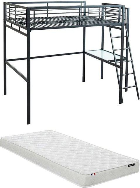 Vente-unique Hochbett Casual in Anthrazitgrau aus Metall im Industriestil, B/T/H: 140 x 190 x 254 cm - Bild 1