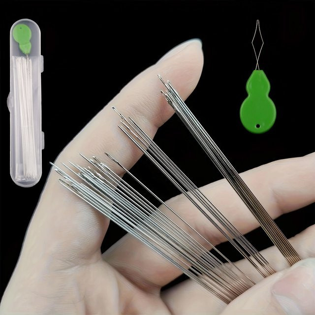25er Set große Nähnadeln aus Metall in Silber mit 1 Einfädler für DIY Schmuck und Handarbeiten - Bild 1