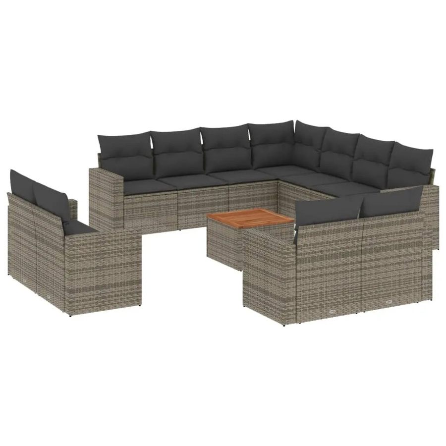 vidaXL 12-tlg. Garten-Sofagarnitur in L-Form aus Polyrattan und pulverbeschichtetem Stahl mit grauen Kissen - Bild 2