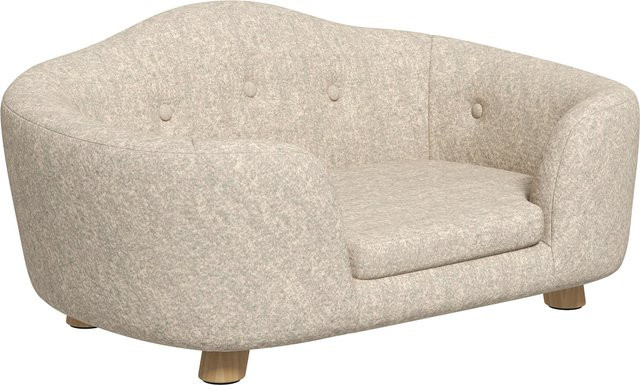 PawHut Hundesofa mit Rückentasche und Kissen aus Plüsch, Katzenbett für kleine Hunde, Cremeweiß, B/T/H: 70 x 47 x 30 cm - Bild 1