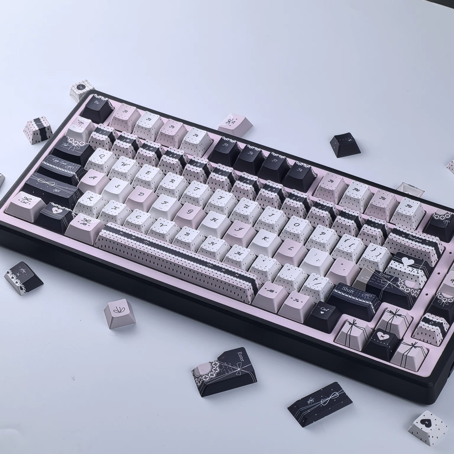 MAIMOOO Lolita-Stil Tastenkappen aus PBT im Moa Cherry Design für AZERTY Alice Layout in Blau, Rosa und Schwarz - Bild 5