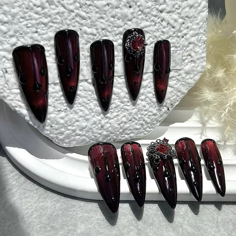 GIOIO Press On Nails, Dark Blood Red, Glänzend, Damen, 10 Stück - Bild 4
