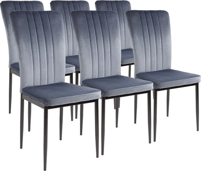 Albatros Esszimmerstühle MODENA 6er Set in Grau mit Samtbezug und Vintage-Design - Bild 1
