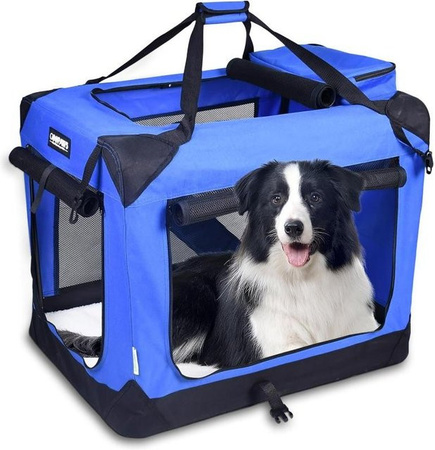 Haustierbox Reisetransporter für Hunde und Katzen Large, zusammenklappbarer Transportkorb mit 3 Türen und Fleecematte, 30 Zoll