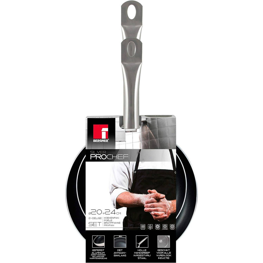 Bergner Prochef Pfannenset aus Aluminium und Edelstahl, 2-teilig, Silber/Schwarz, Antihaftbeschichtung - Bild 3