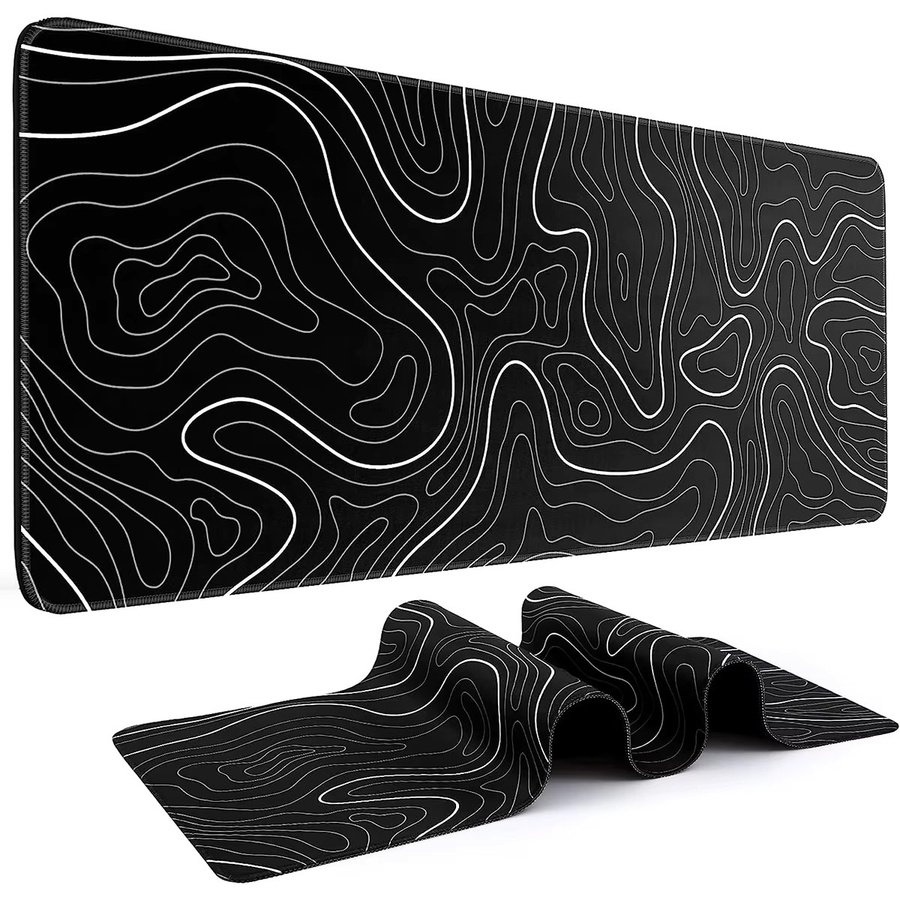 Großes Gaming-Mauspad mit topografischem Design in Schwarz-Weiß, Maße: Breite: 80 cm, Tiefe: 30 cm - Bild 2