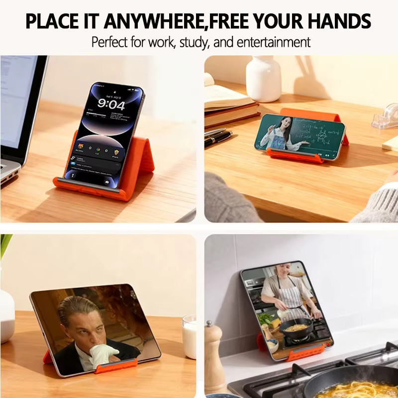 KEBIDUMEI Faltbarer Silikon-Telefonhalter in Orange, Verstellbarer Multi-Winkel Desktop-Ständer für Smartphone, Tablet und Laptop - Bild 5