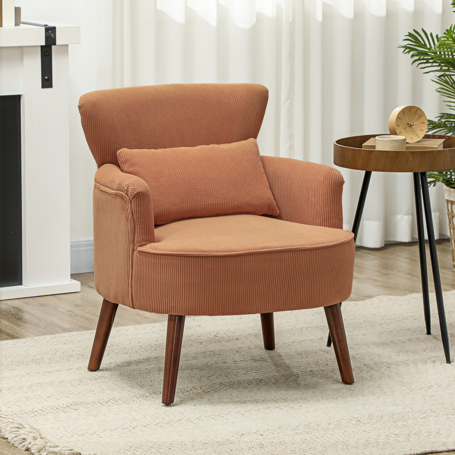 HOMCOM Loungesessel mit Armlehnen in Orange, Polstersessel mit Kordoptik und Holzbeinen im Mid-Century Design - Bild 2