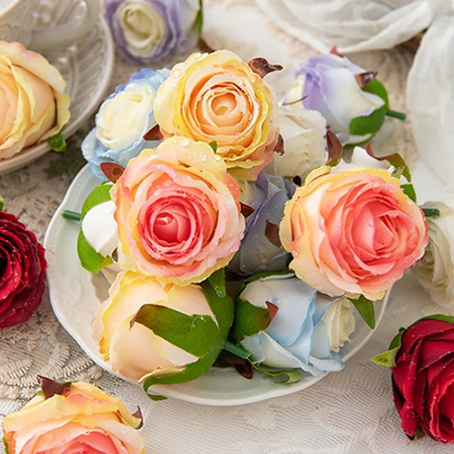 Künstliche Seidenrosen in Multicolour für DIY-Dekorationen, Hochzeiten und Garten-Gestaltung (10 oder 20 Stück) - Bild 1