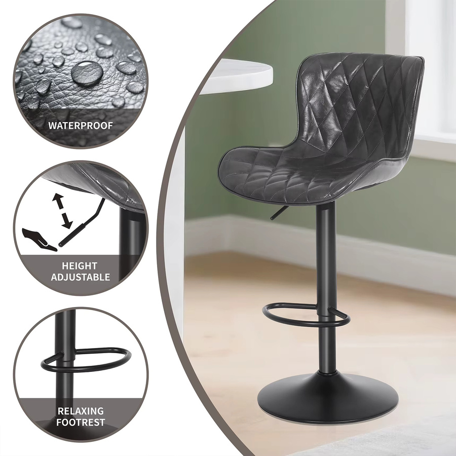 Ralex Set mit 3 modernen Barhockern aus Kunstleder und Metall in Dunkelgrau, drehbare Stühle für Küche, Esszimmer und Wohnzimmer - Bild 5