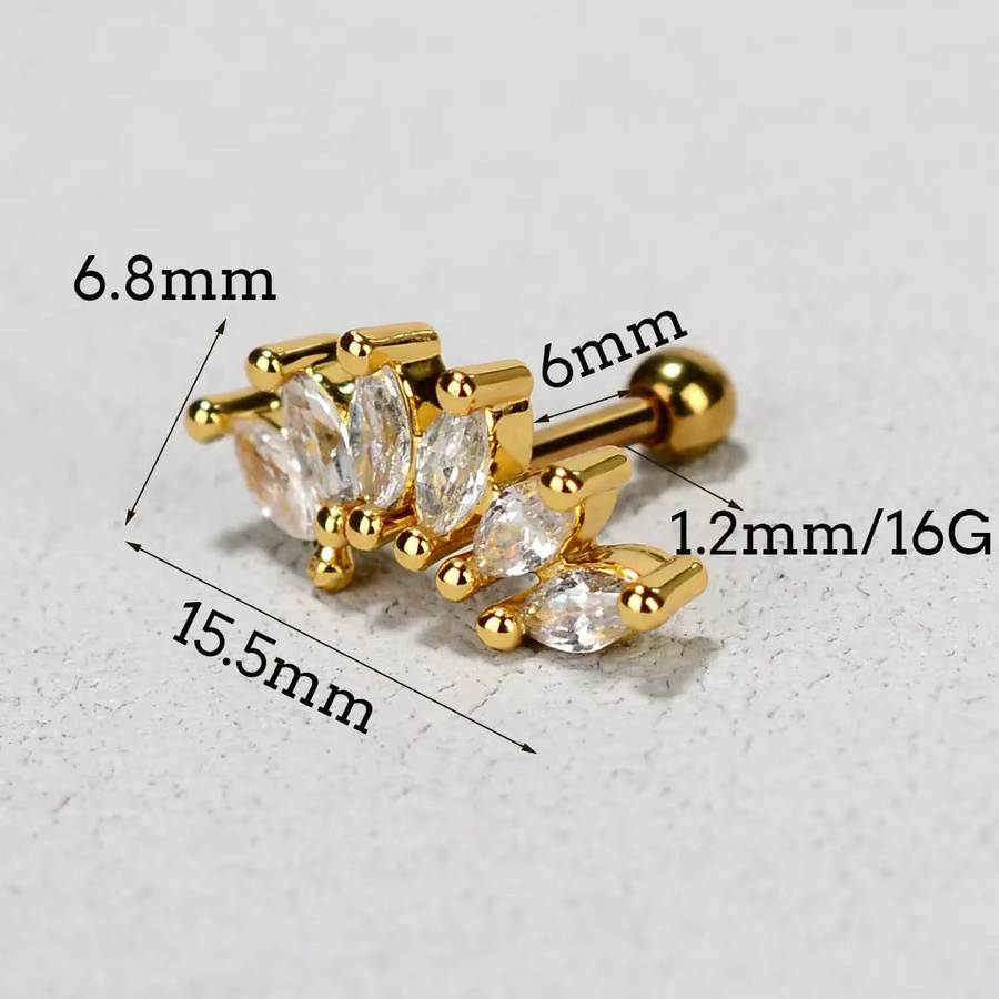 ckcl Ohrstecker Edelstahl, Zirkonia, Blume Blatt, Gold, Damen - Bild 2