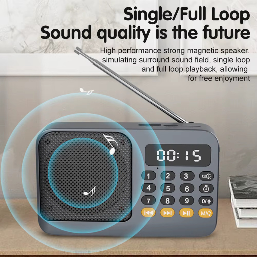 Tragbarer Bluetooth-Lautsprecher und FM-Radioempfänger von Ockkic in Grün mit LCD-Display, LED-Taschenlampe und USB- sowie TF-Musikplayer - Bild 4
