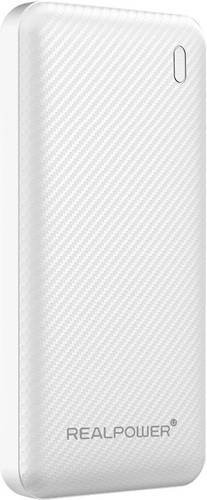RealPower Powerbank 10000 mAh mit Fast Charge und USB PD, USB-A, USB-C und Micro-USB, Weiß - Bild 1